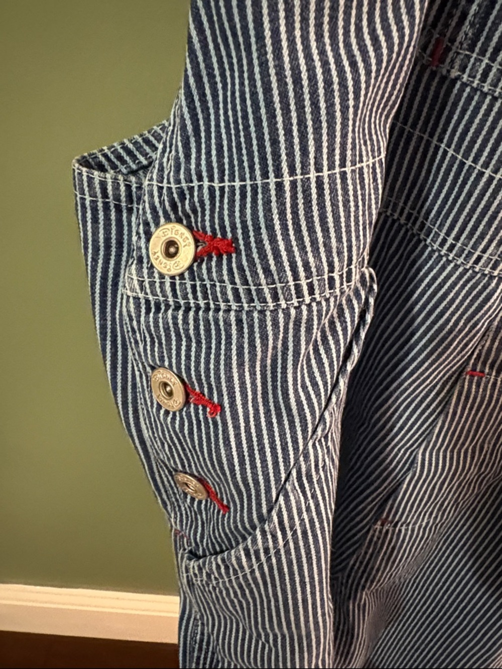 Vintage Women’s Plus Blue Striped Short Overalls with Winnie the Pooh Embroidery - Picture 3 of 8